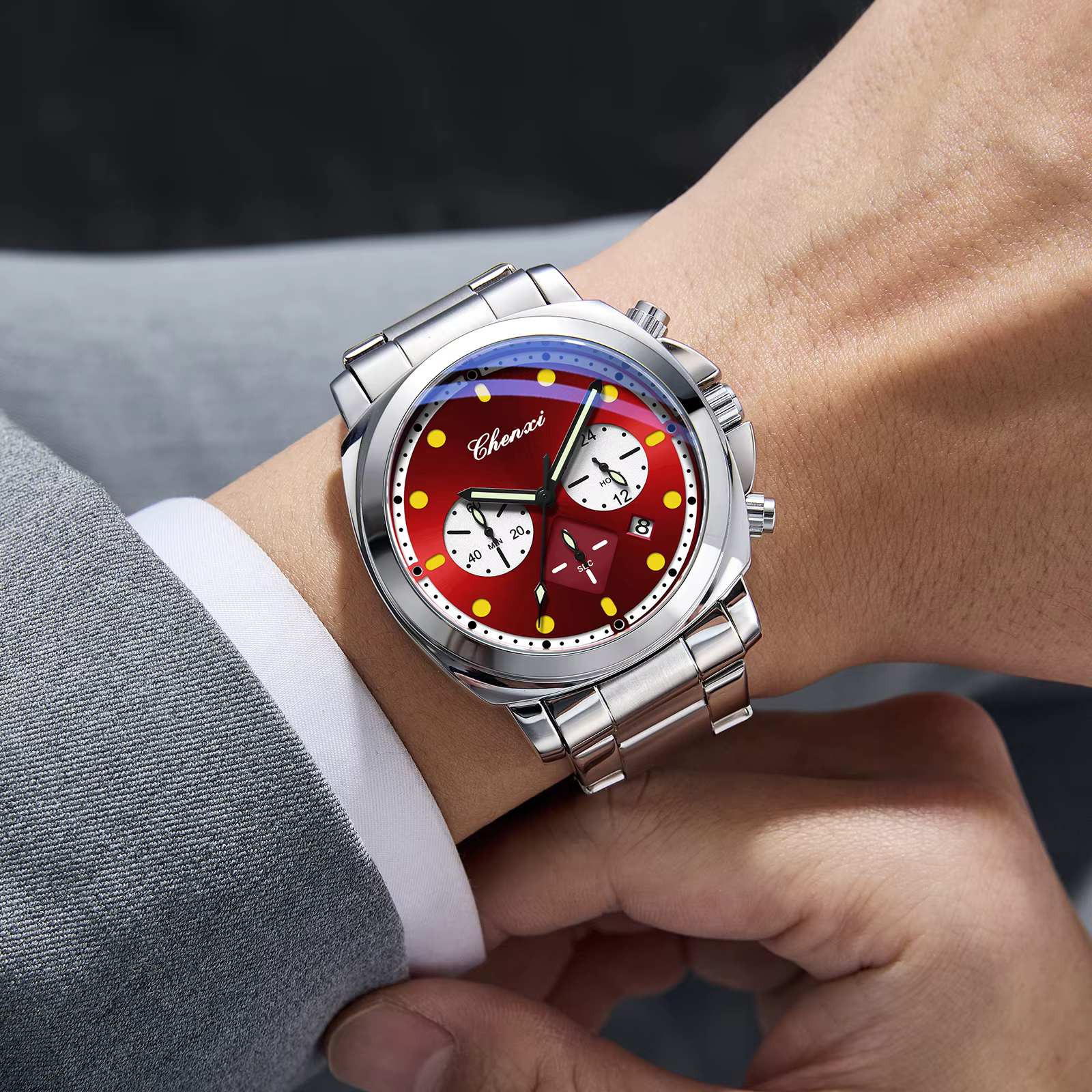 CHENXI – montre à Quartz de luxe pour hommes, chronographe, aiguilles lumineuses, date, étanche, bra