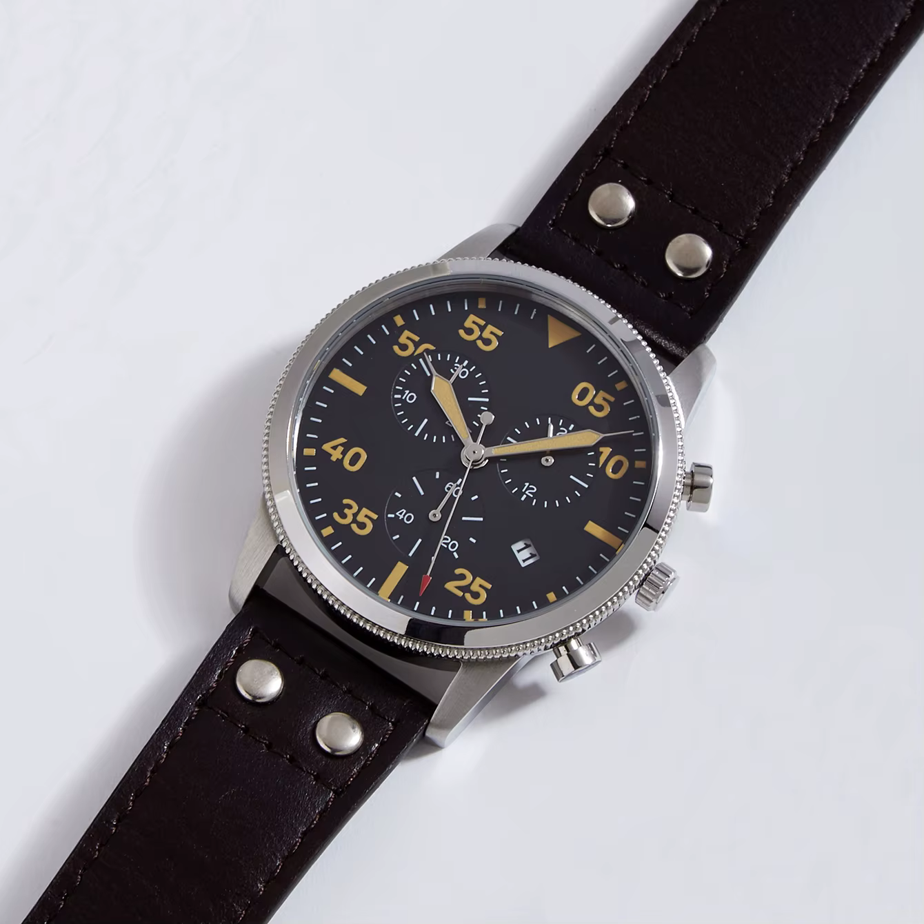 Montre Pilote Vintage Chronographe Mouvement Japonais JS05, Chronomètre, Montre-Bracelet en Acier