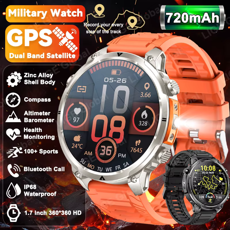LIGE 2026 nouveau GPS Smartwatch homme 720mAh batterie IP68 étanche Bluetooth appel 1.7 "HD sport la