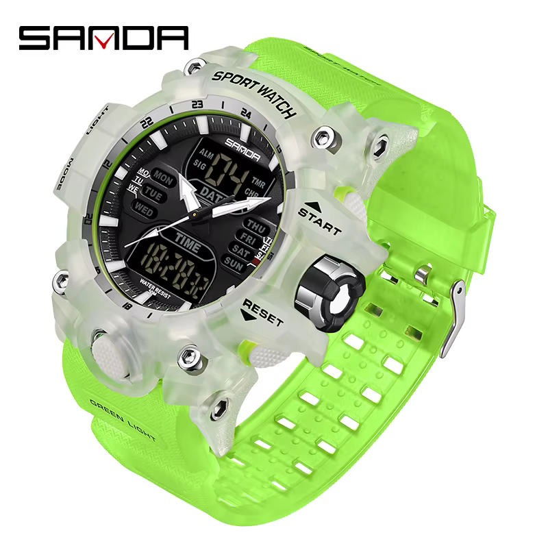 SANDA hommes montres de sport double affichage analogique numérique LED électronique montres à Quart