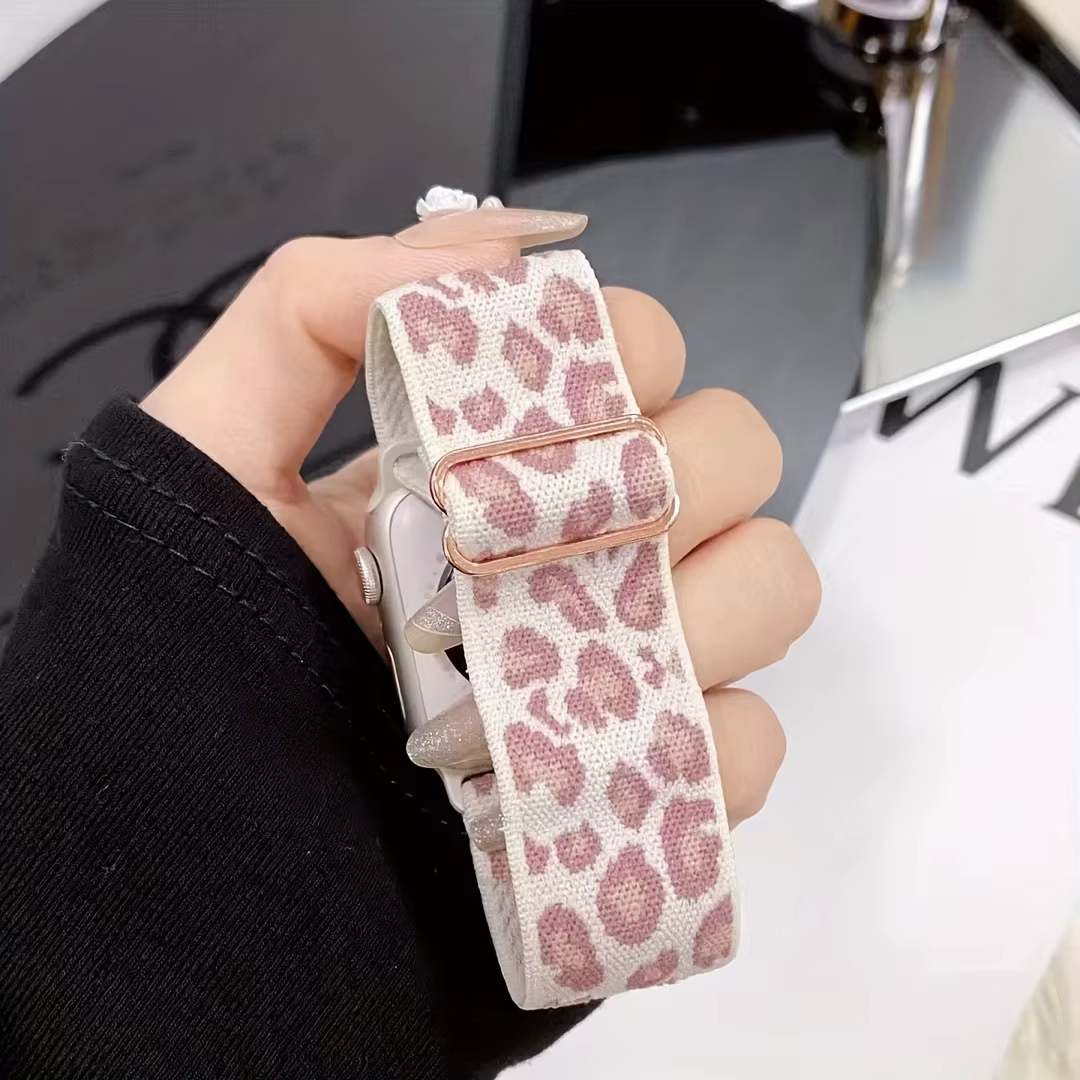 Bracelet en nylon imprimé léopard chic pour Apple Watch série 9/8/7/6/5/4/3/2/SE, compatible avec 38