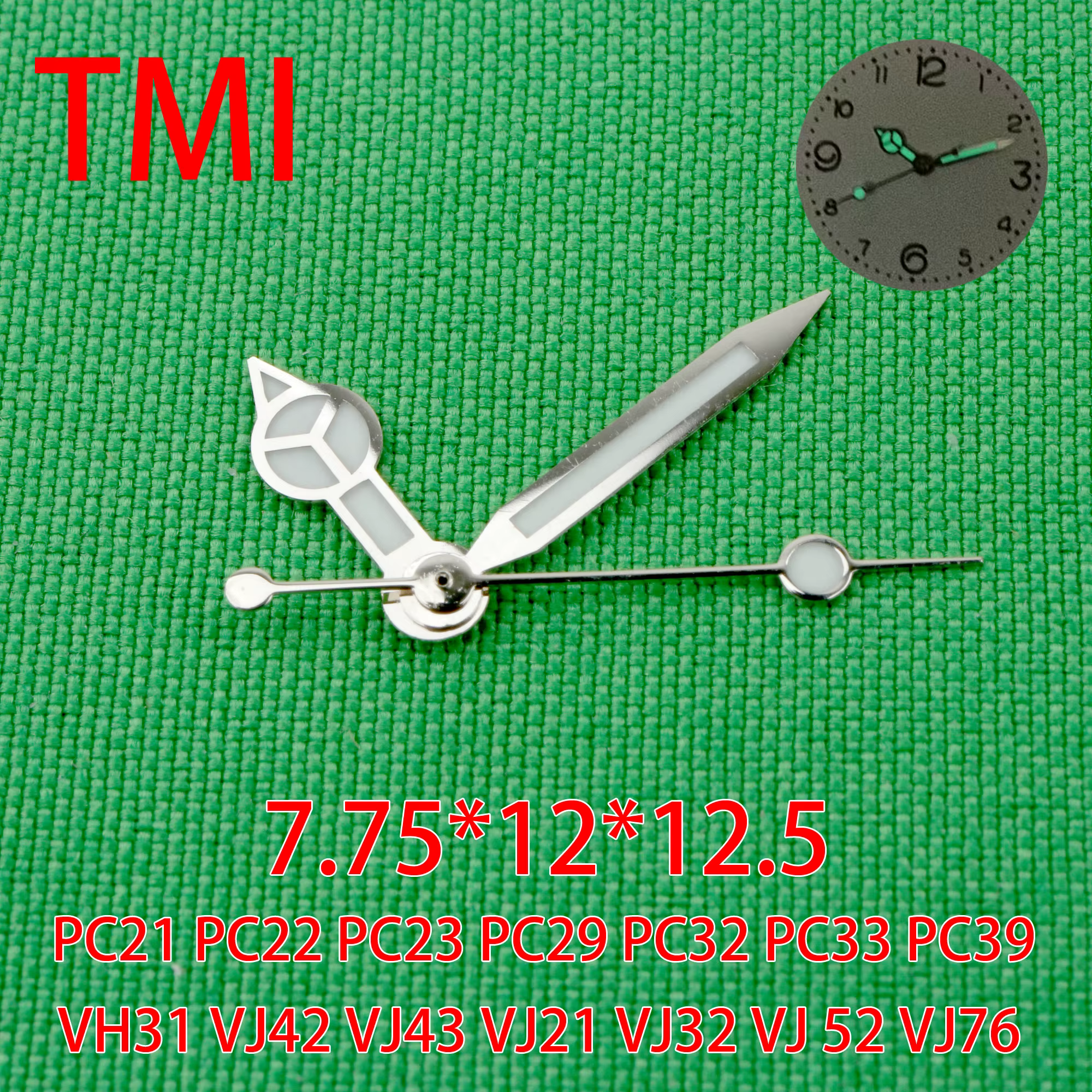 1 jeu d'aiguilles TMI VH31 vertes lumineuses PC21, mains PC32, mains PC33, mains PC39, mains PC23 vh