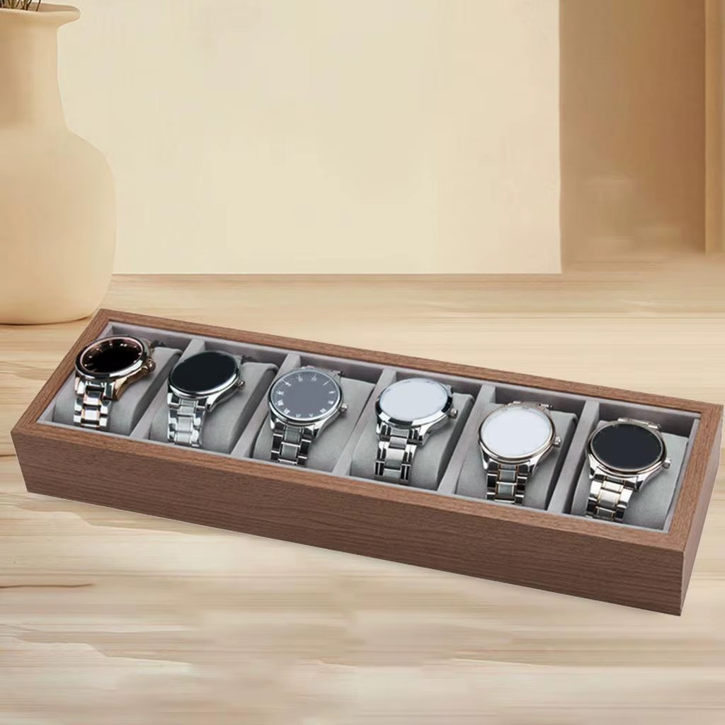Plateau organisateur de montre avec oreiller, plateau de bijoux de montre à 6 fentes pour affichage 