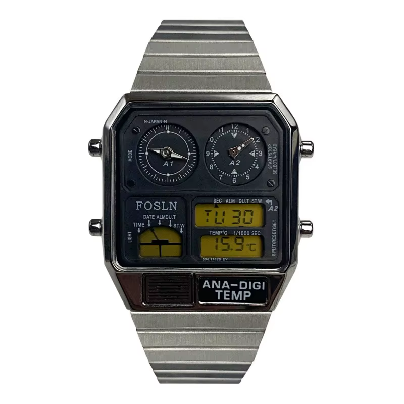 Montre électronique rétro avec affichage électronique et affichage du pointeur, diamètre 33mm, épais
