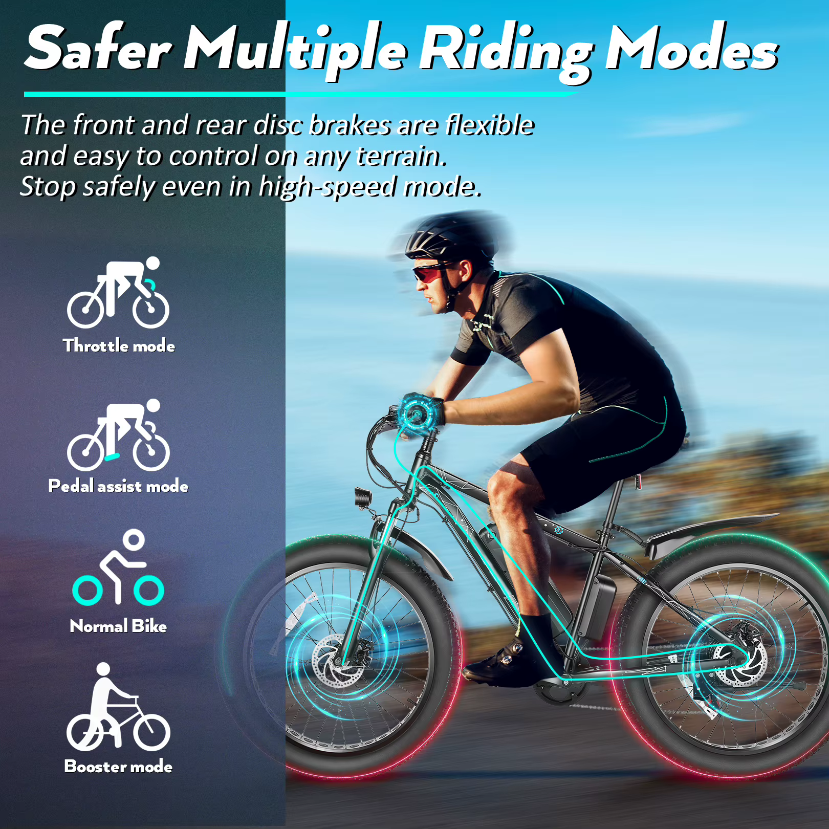 Vélo électrique Vivi F26FUL 26" x 4.0 Fat Tire avec moteur 500W, batterie amovible 48V 13Ah, 7 vites
