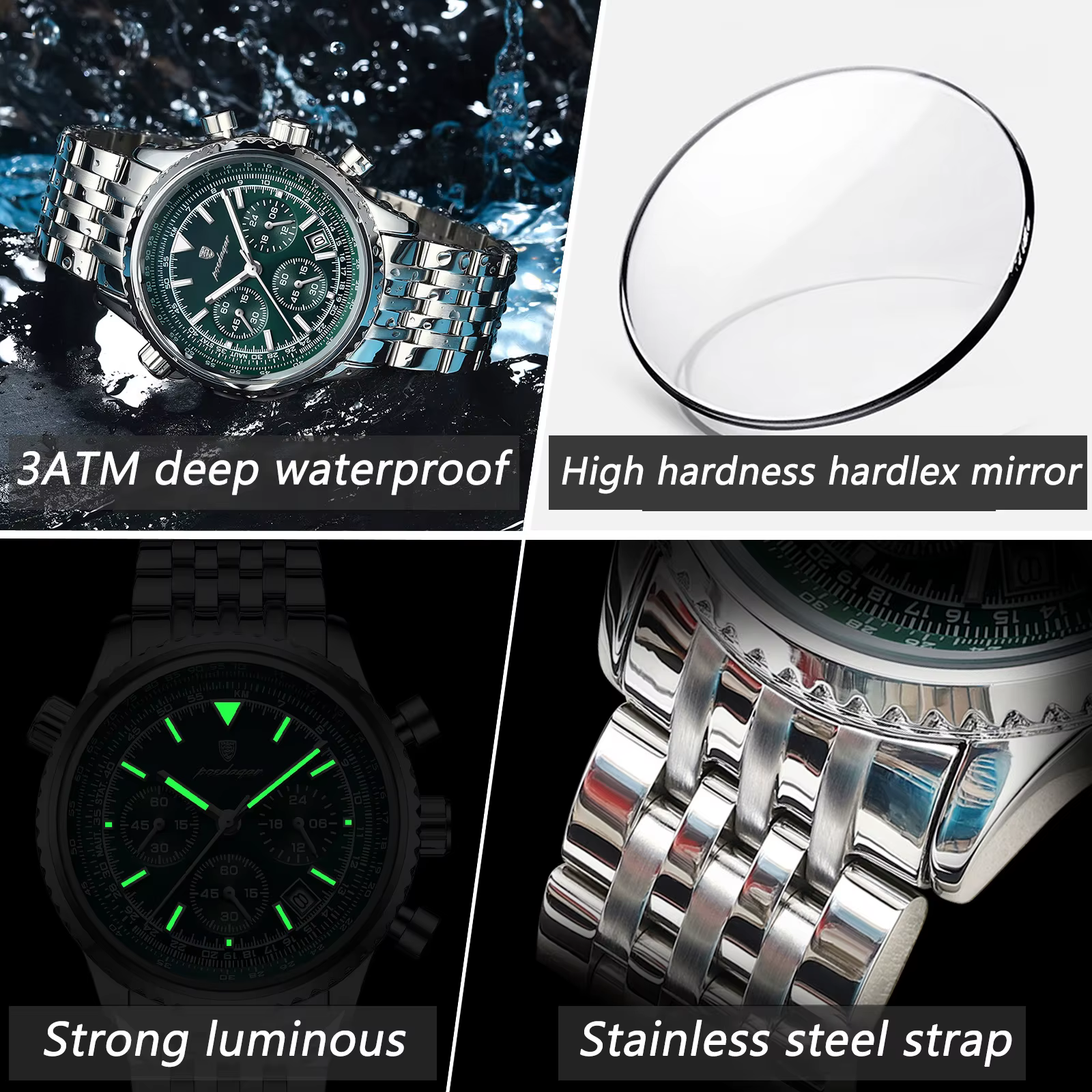 POEDAGAR montres de luxe pour hommes Date chronographe en acier inoxydable homme montre étanche lumi