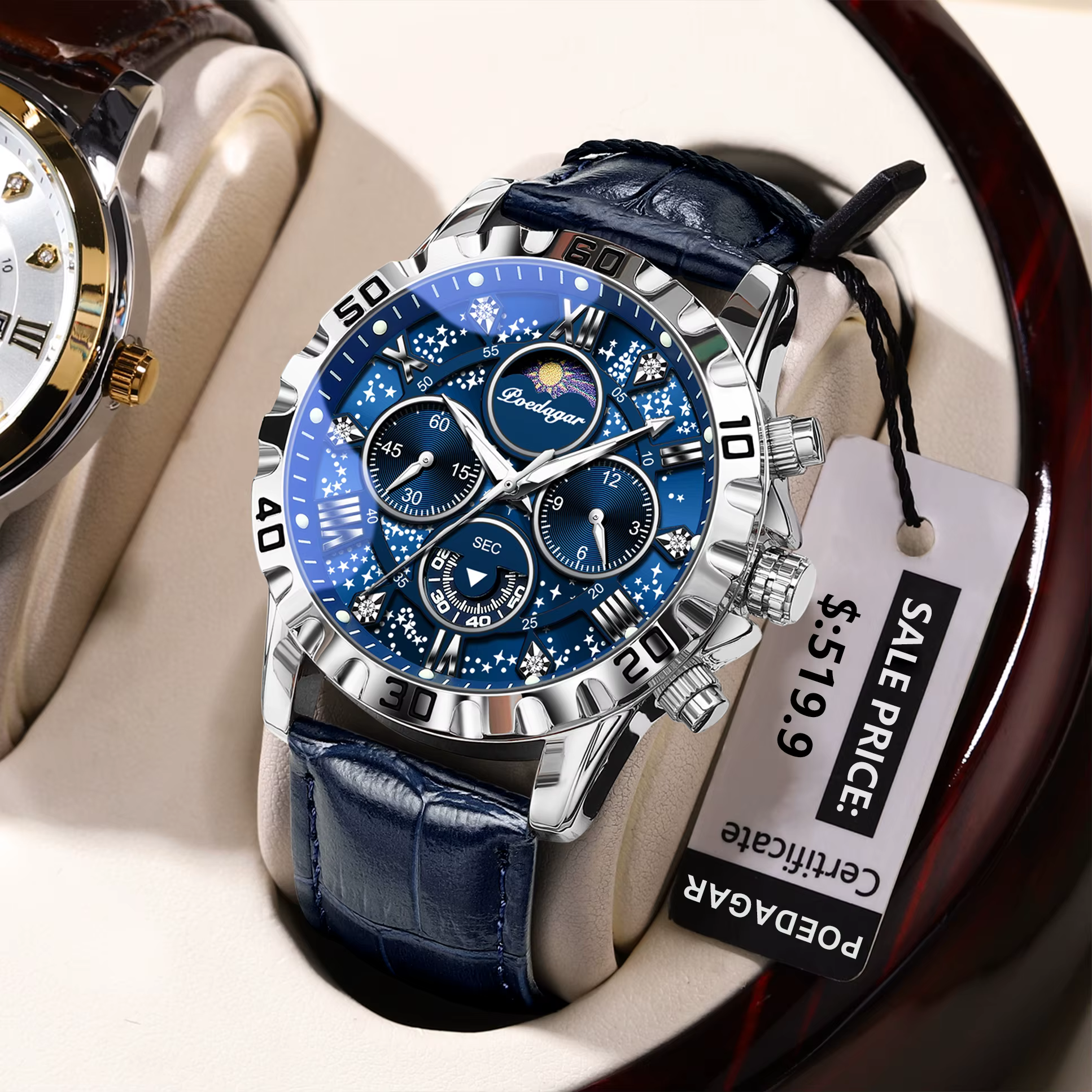 POEDAGAR luxe mode homme montre étanche lumineux chronographe montres en cuir pour hommes sport en p