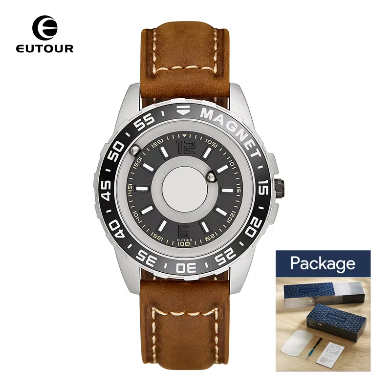 Montre pour homme EUTOUR originale, sportive, luxueuse, simple, à quartz, étanche, bracelet en cuir 