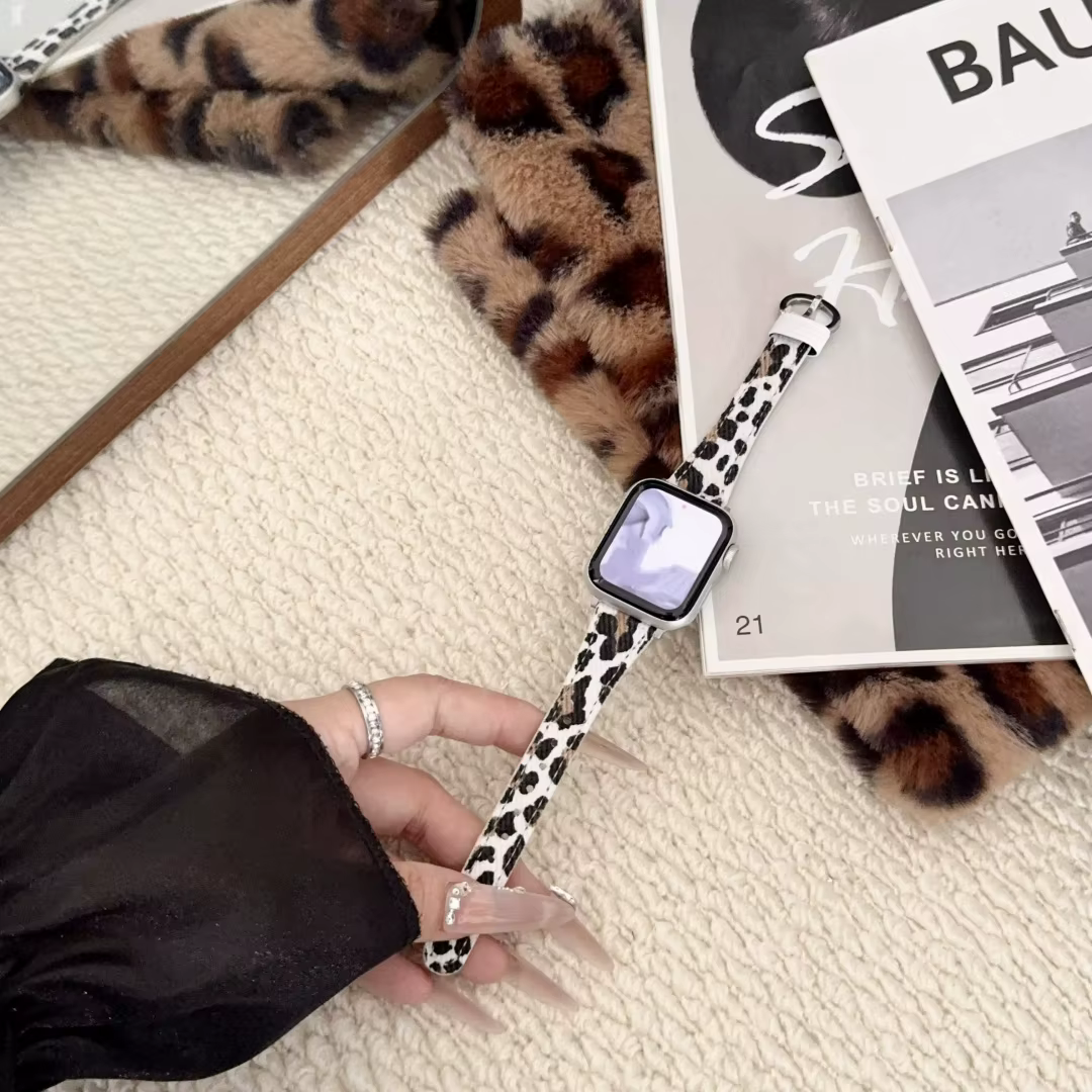 Excellent bracelet en cuir imprimé léopard pour Apple Watch femme 44mm 40mm 45mm 41mm 49mm 46mm Seri