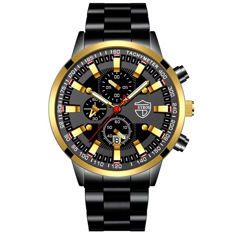 Montre à Quartz numérique pour hommes, mode décontractée, aiguille dorée, bracelet en acier, calendr