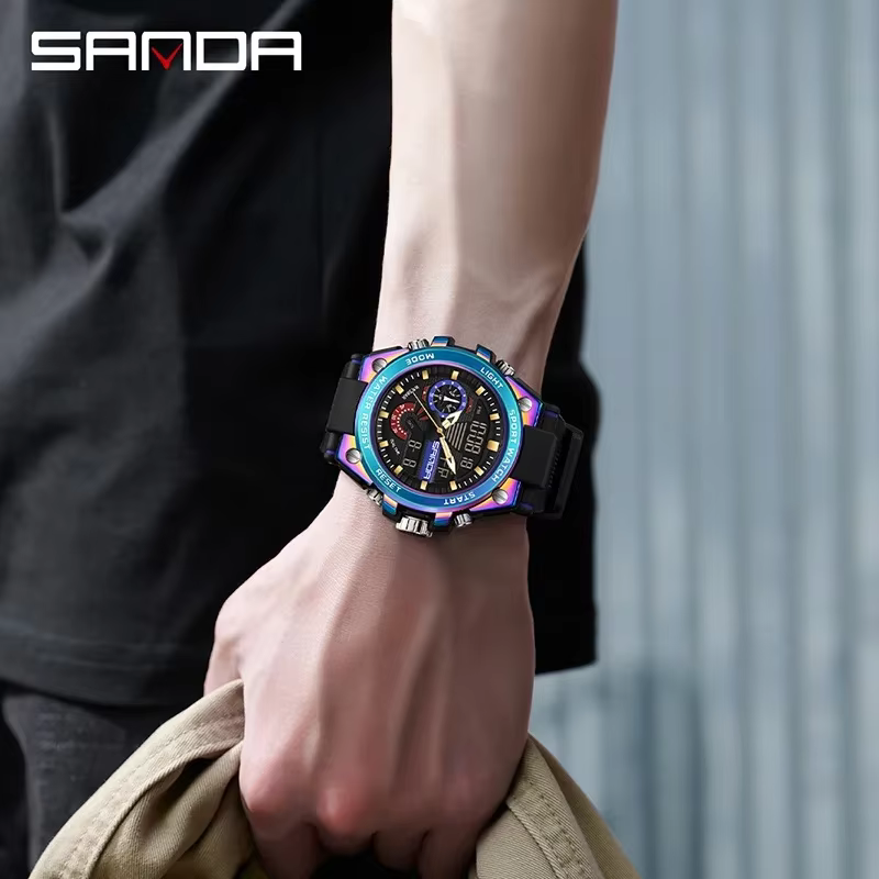 Sanda montre électronique multifonctionnelle pour hommes, mode numérique, étanche, Sports de plein a