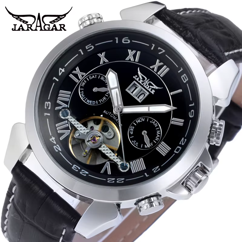 JARAGAR-Montre existent Multifonctionnelle pour Homme, Tourbillon de Luxe Original, Cuir, Élégant, M