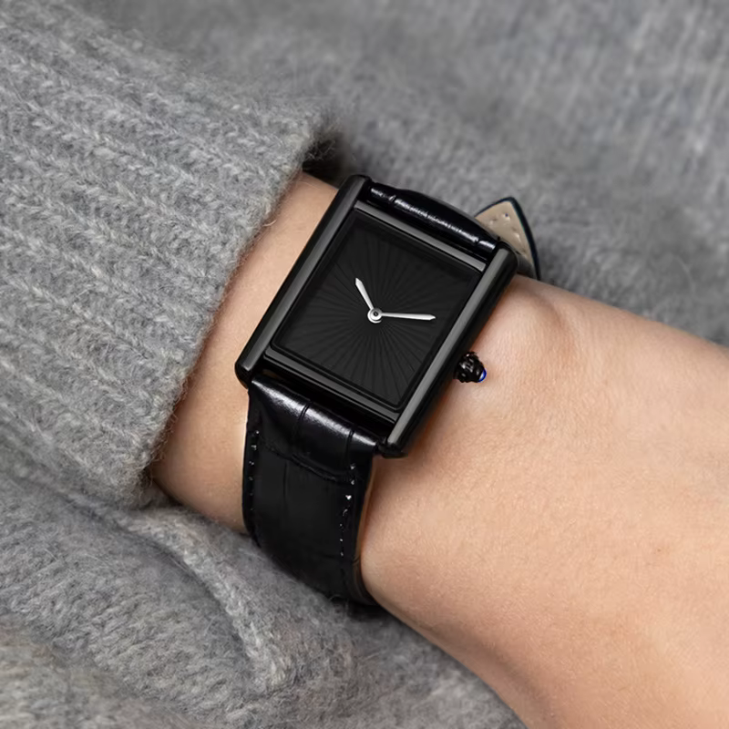 Nouvelle montre carrée classique pour hommes femmes conception Simple à deux mains bracelet en cuir