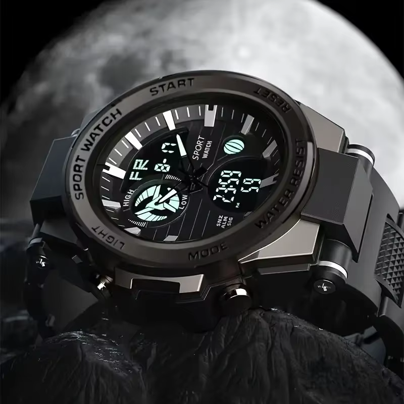 Montre électronique lumineuse LED multifonctionnelle avec double affichage, réveil et chronomètre, u