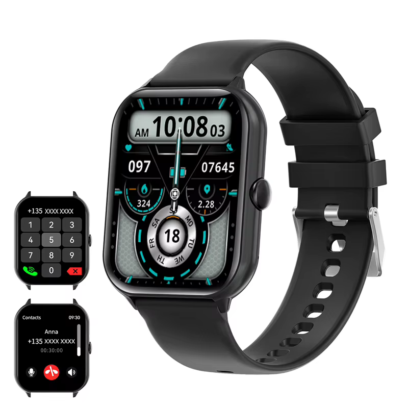 Montre connectée pour hommes et femmes, appels Bluetooth, moniteur de fréquence cardiaque 24h/24, mo