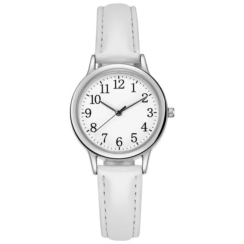 Montre à quartz pour femme, facile à lire, chiffres arabes, cadran simple, bracelet en cuir PU, docu