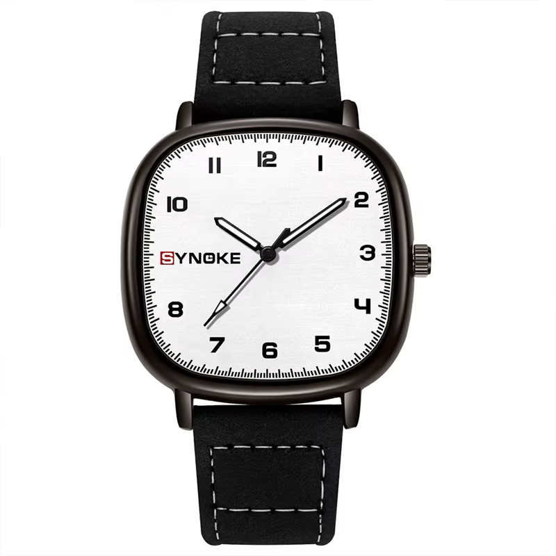 Synoke-Montre à quartz avec bracelet en cuir pour homme, étanche 30m, affichage analogique, heure dé