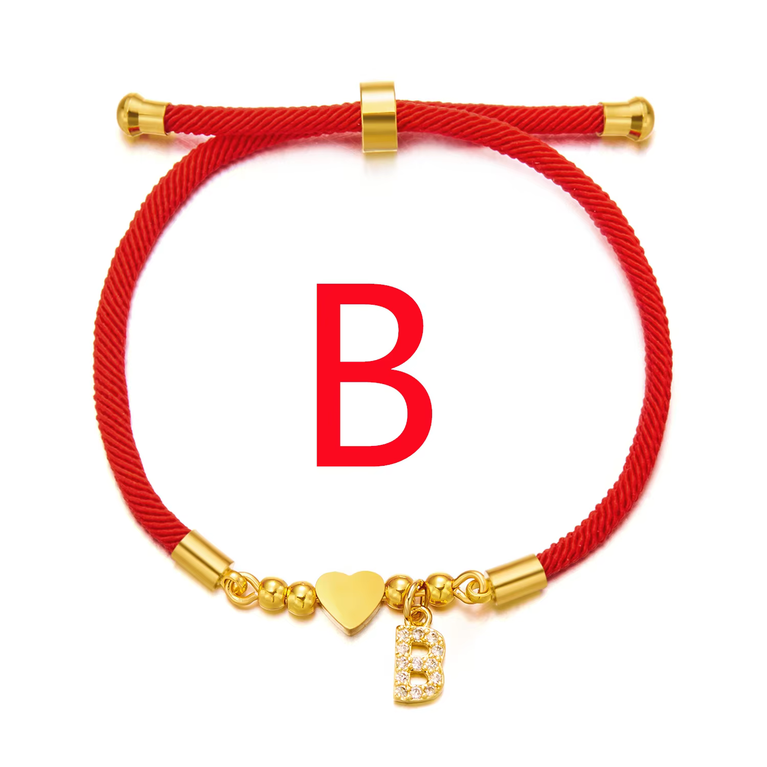 Bracelet Initial en acier inoxydable pour femmes, 26 lettres, Alphabet A-Z, cœur réglable, corde rou