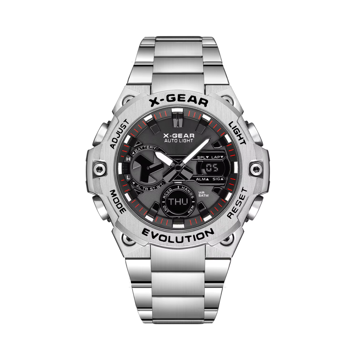 Montre multifonctionnelle en acier inoxydable pour hommes, avec rappel d'alarme, veilleuse, libérati