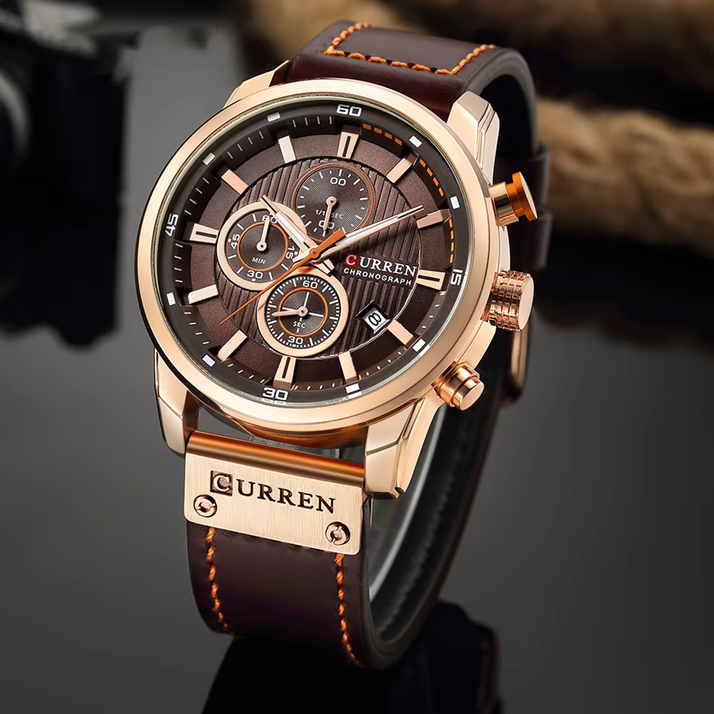 Montre chronographe à quartz pour homme CURREN 8291, montre-bracelet décontractée en cuir, style mil