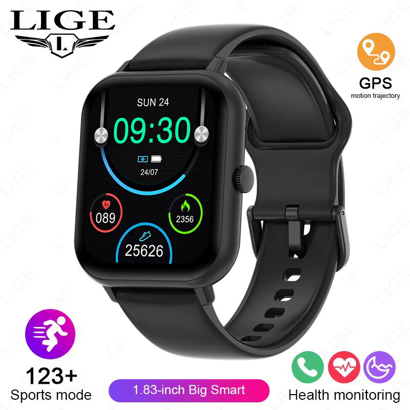 LIGE 2025 nouveau GPS Tracker montre intelligente 1.83 "écran HD 100 + sport Bluetooth appel étanche