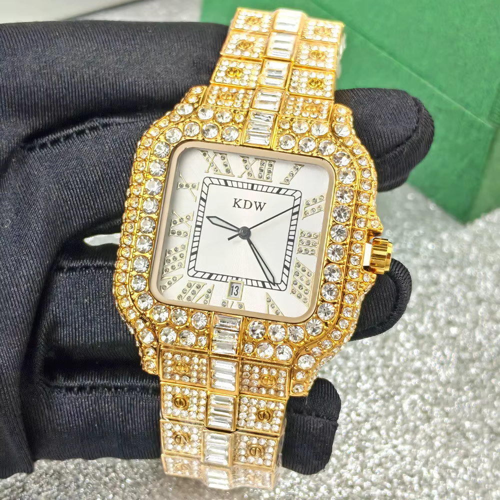 Montre en Quartz Diamantée de Luxe pour Homme, Style Hip-Hop, Cadran Coloré Brillant, Montres en Aci