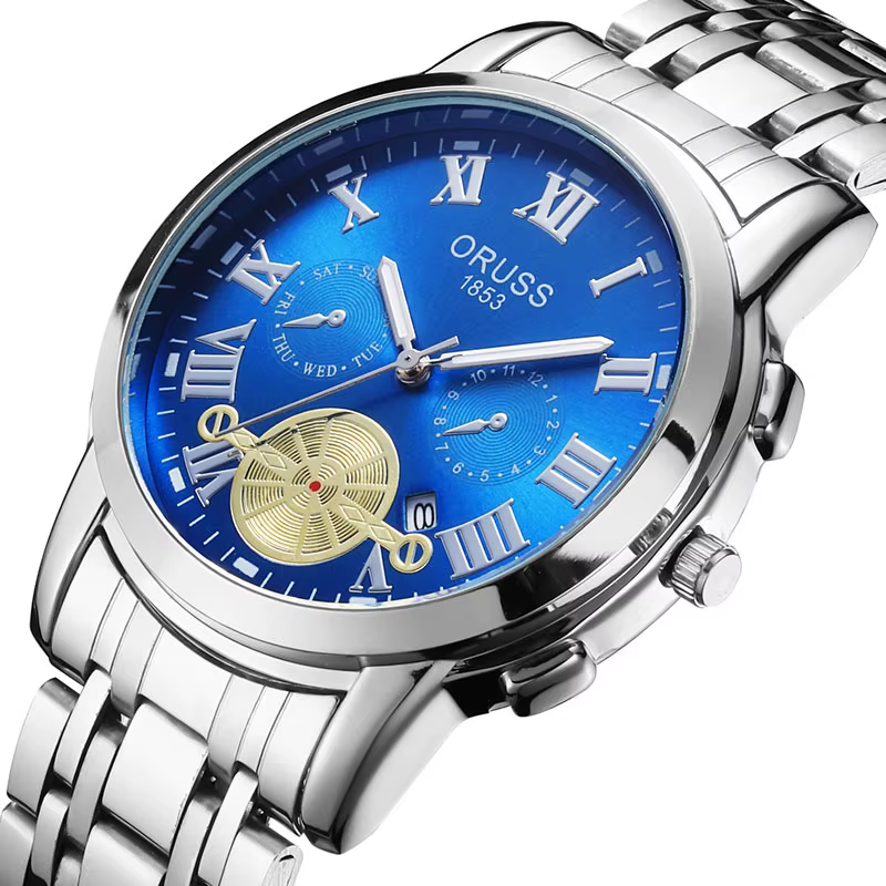 ORUSS-Montre à quartz de luxe étanche pour homme avec bracelet en acier, montre-bracelet de sport te