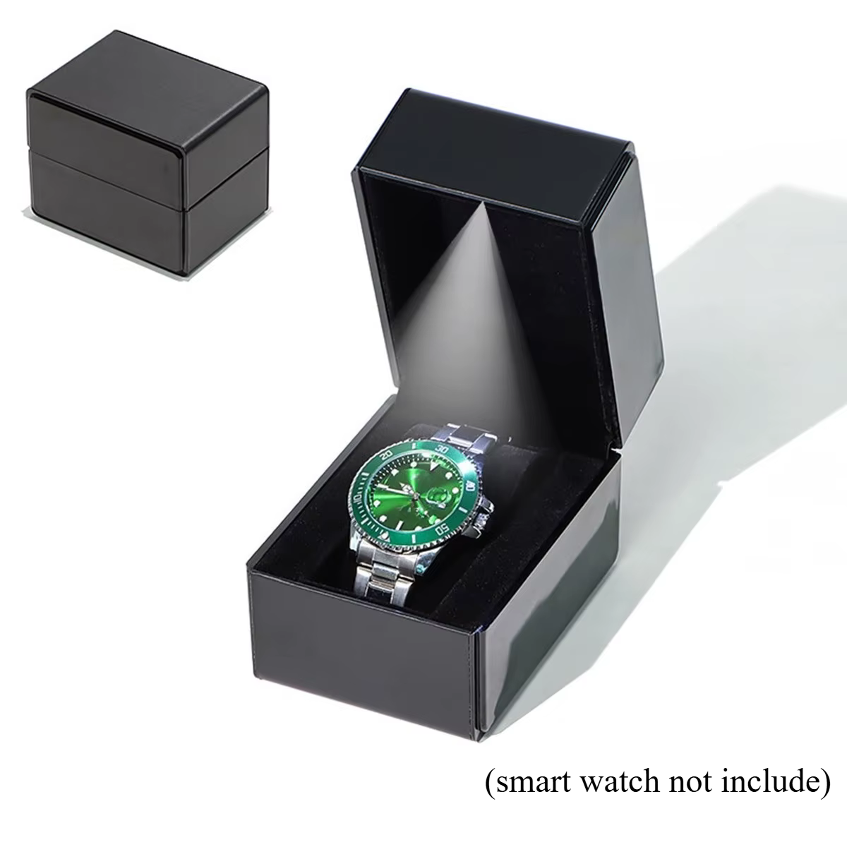 Boîte à montre de luxe en cuir PU avec lumière LED, étui à montre simple à clapet, boîte cadeau
