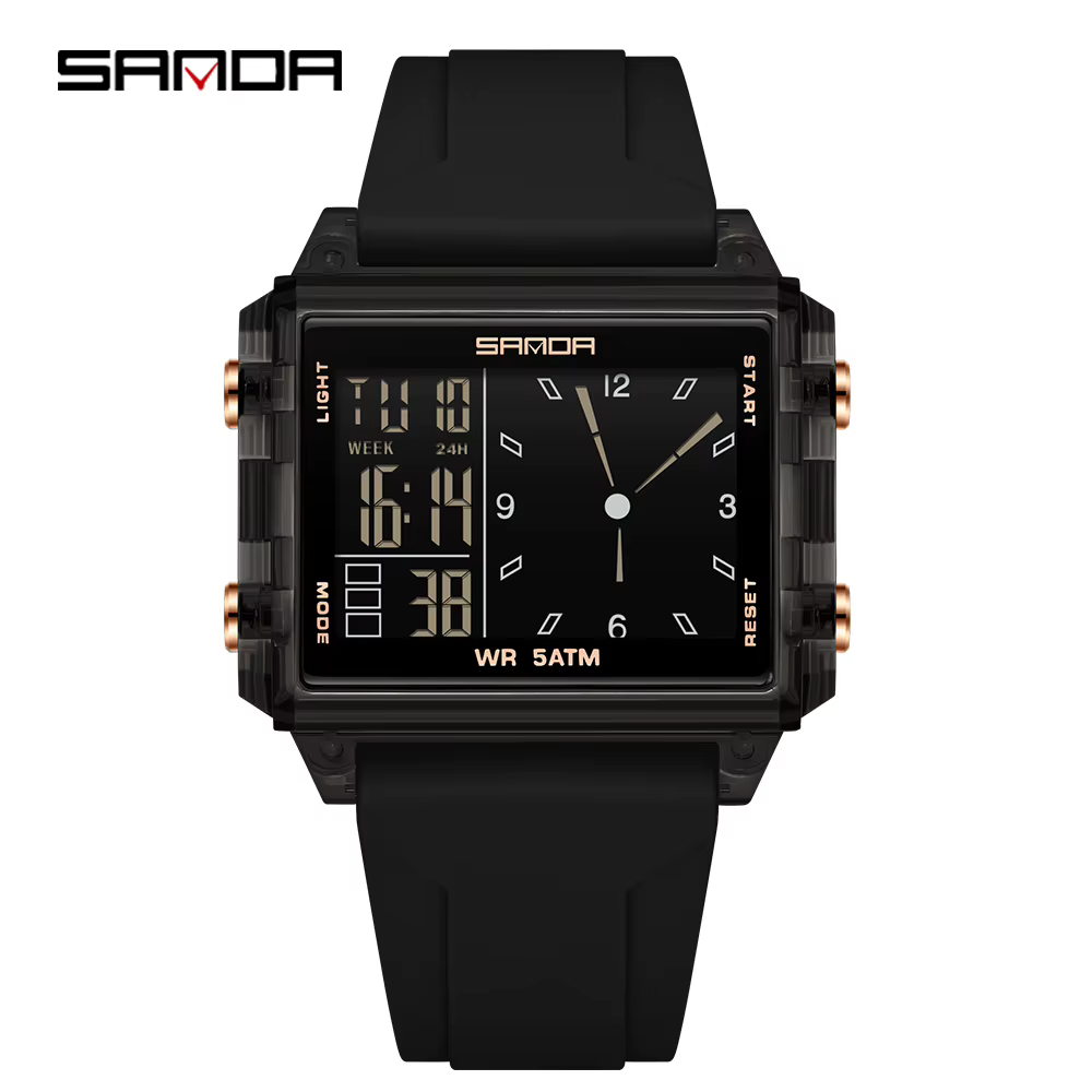 SANDA mode montre analogique électronique pour hommes femmes étanche cadran carré compte à rebours m