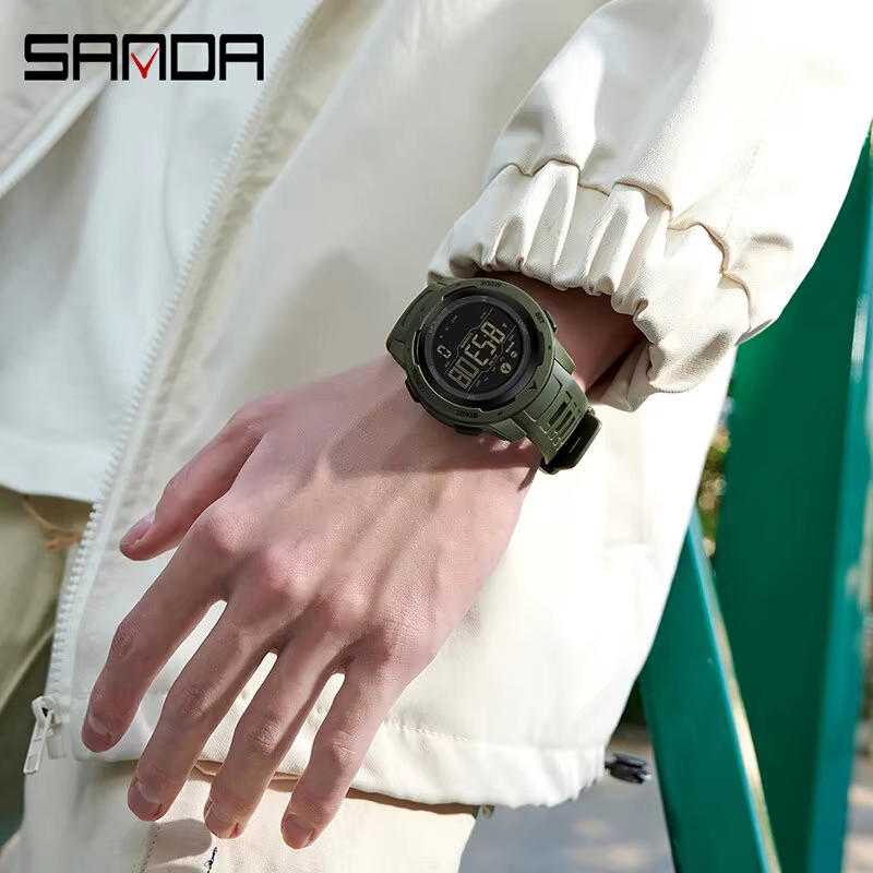 SANDA marque hommes montres sport podomètre Calories 50 M LED étanche montre numérique montre-bracel