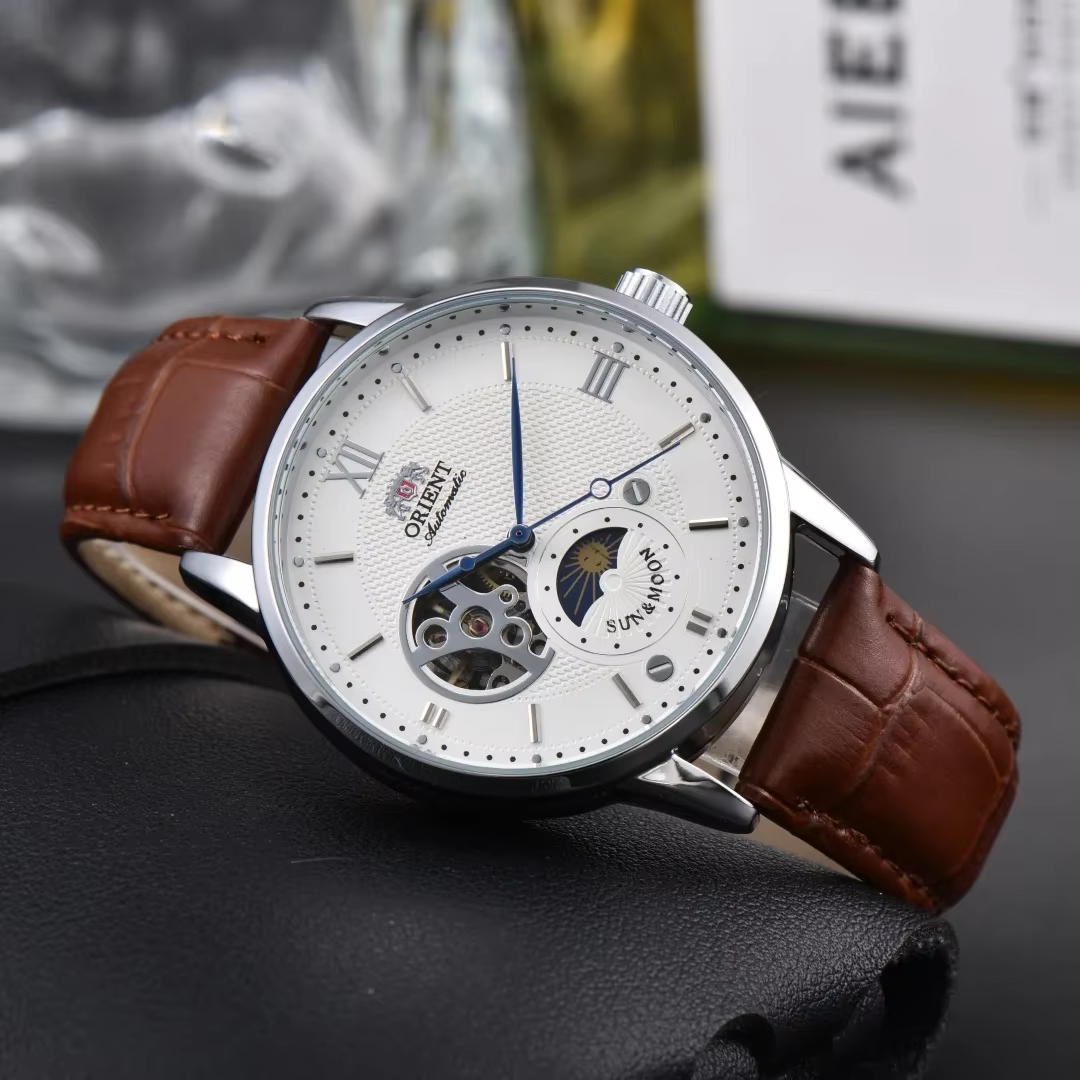 Montre sport mécanique pour homme 118A StoreOrient Series Sports Sun, Moon, and Stars Skeleton, fonc