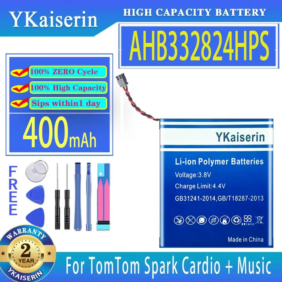 Batterie de montre longue durée AHB332824HPS 400-600mAh pour Tomtom Runner Spark 3 Cardio + 2 fils A