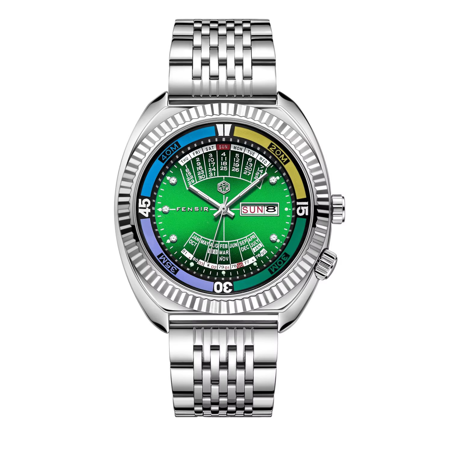 Montre Homme Quartz Squelette Business Décontractée Sportive en Acier avec Double Calendrier et Fond