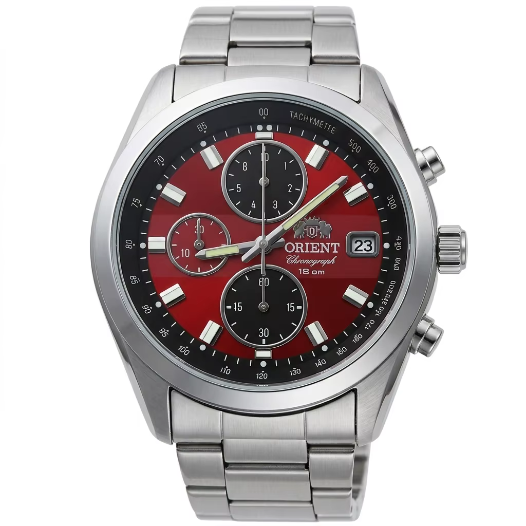 Montre chronographe à quartz pour homme Japan Orient, tachymètre, date, étanche 100 m, acier inoxyda