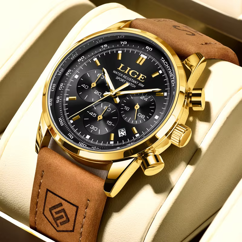 LIGE-Montre-bracelet chronographe Shoous étanche pour homme, montres à quartz en cuir, horloge décon
