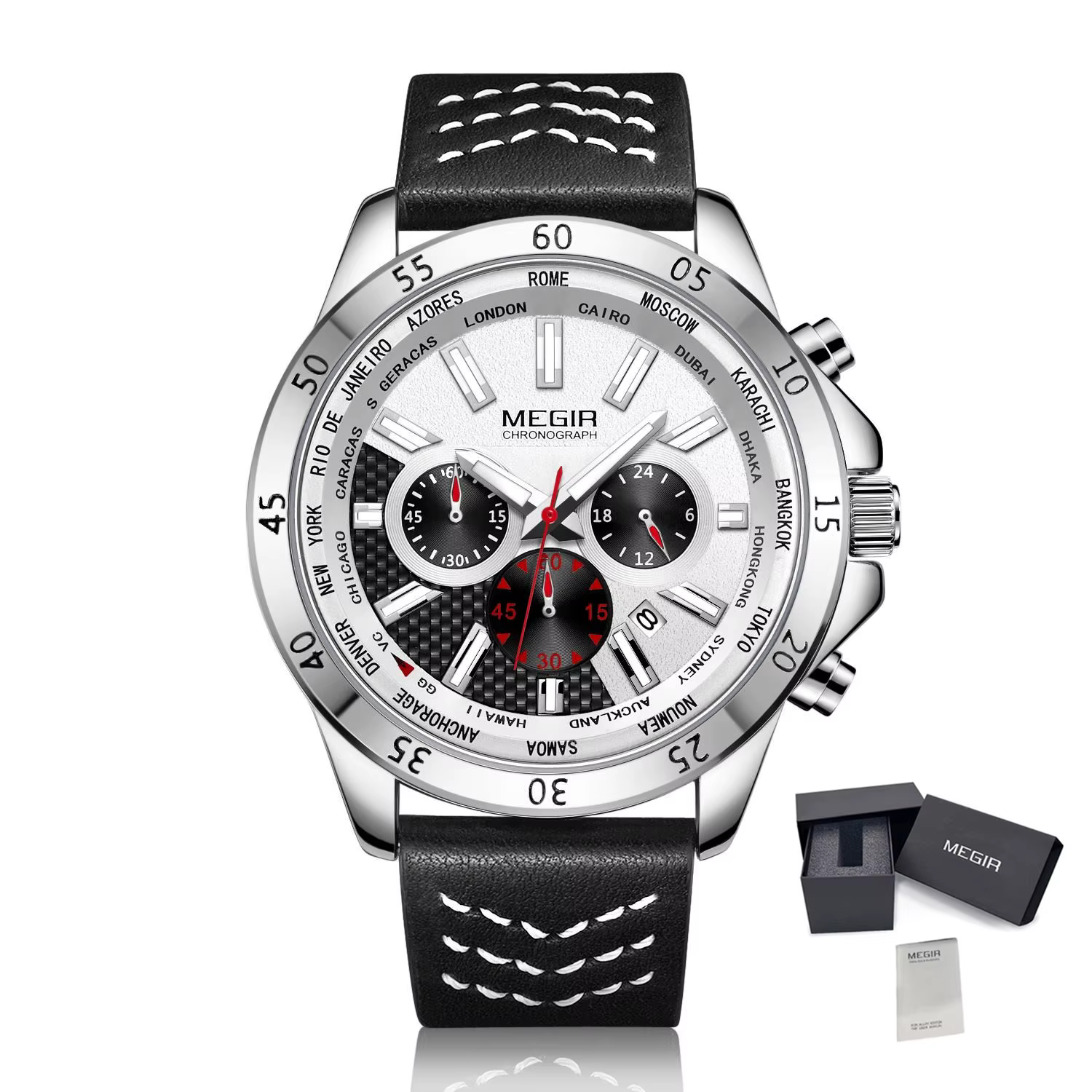 Montres-bracelets à quartz multifonctionnelles à grand cadran MEGIR pour hommes, étanches, avec date