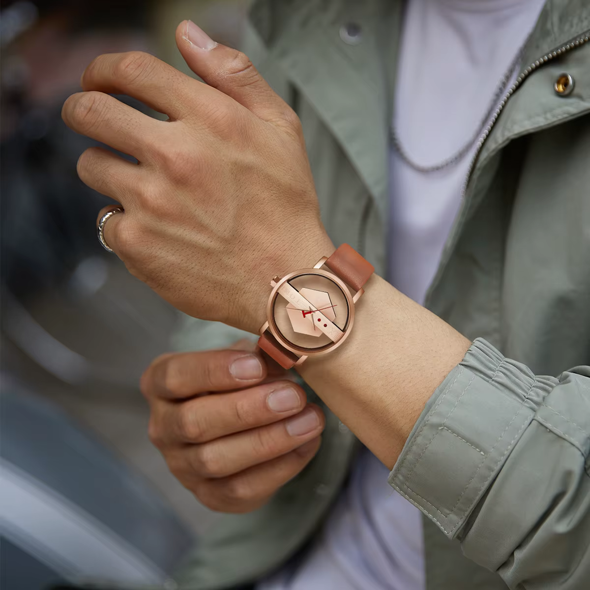 TOMI – bracelet de montre en cuir pour hommes, à la mode et minimaliste, Perspective creuse personna