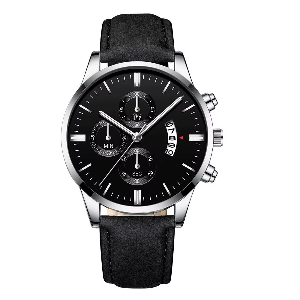 Montre-bracelet à quartz en acier inoxydable noir pour homme, montres de luxe, horloge calendrier, m