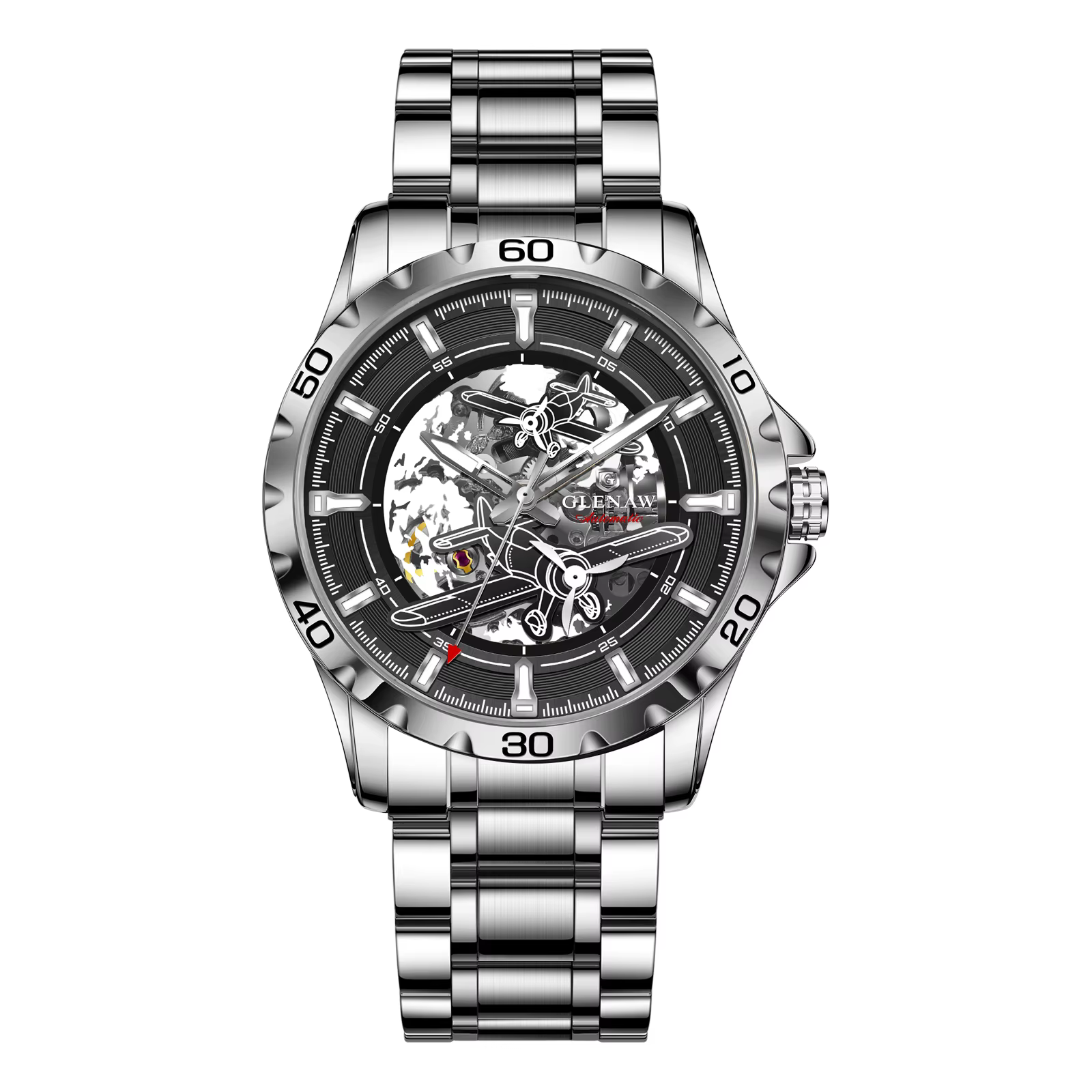 Montres mécaniques entièrement automatiques Glenaw Aircraft pour hommes, multicolores, tendance et à