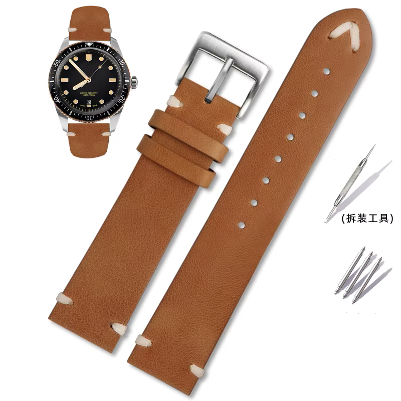 Pour Oris 65 bracelet en cuir véritable ceinture de plongée série anneau en cuivre Bronze grande cou