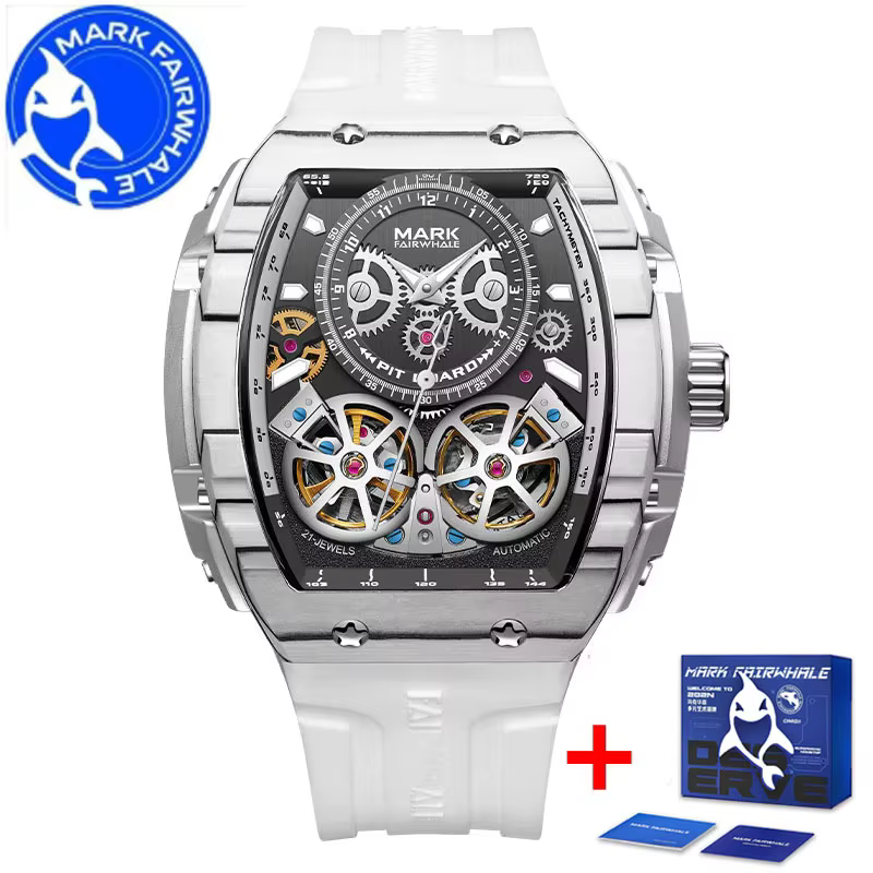 Mark Fairwhale hommes montre automatique de luxe en Fiber de carbone lunette Tonneau mécanique montr