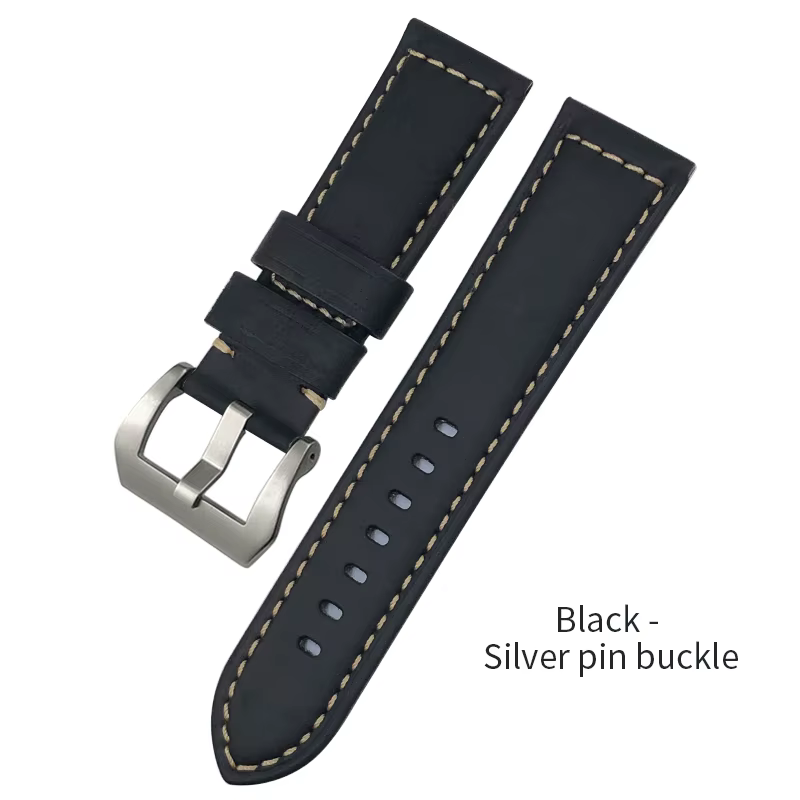 Bracelet de montre en cuir de vache noir et marron, pour PAM 441/1314 Panerai Luminor Marina, 24mm, 