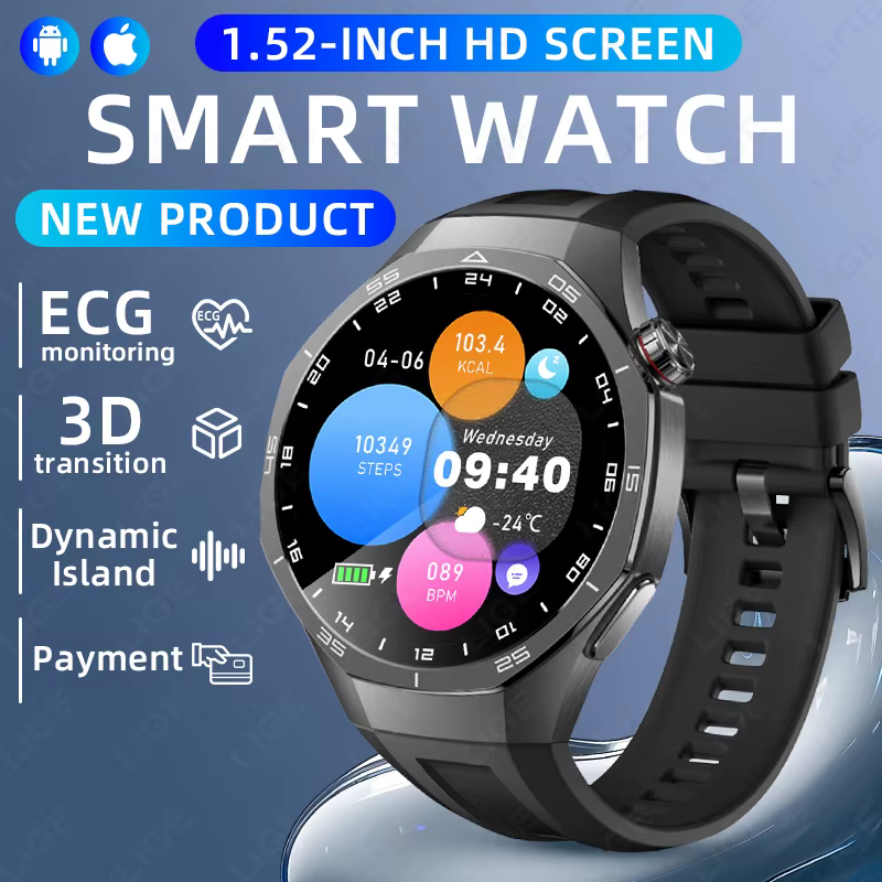 Montre connectée LIGE nouvelle génération avec ECG+PPG, moniteur de fréquence cardiaque Dynamic Isla