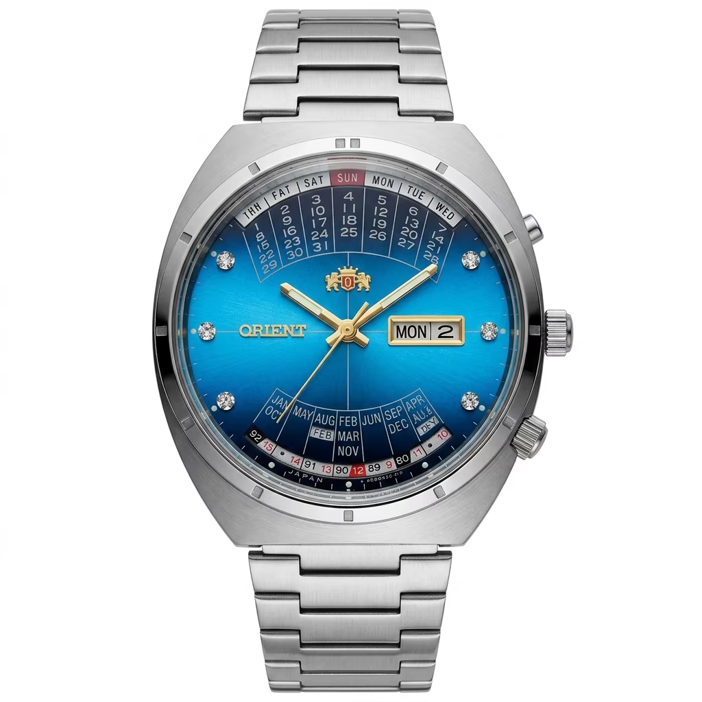 Montre automatique pour homme Orient Retro Perpetual Calendar, multi-mois, jour, date, diamant, acie