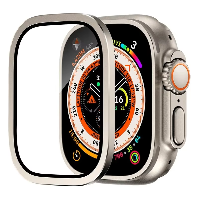Verre trempé pour Apple Watch Ultra 49mm, cadre métallique en titane, film anti-rayures pour série U