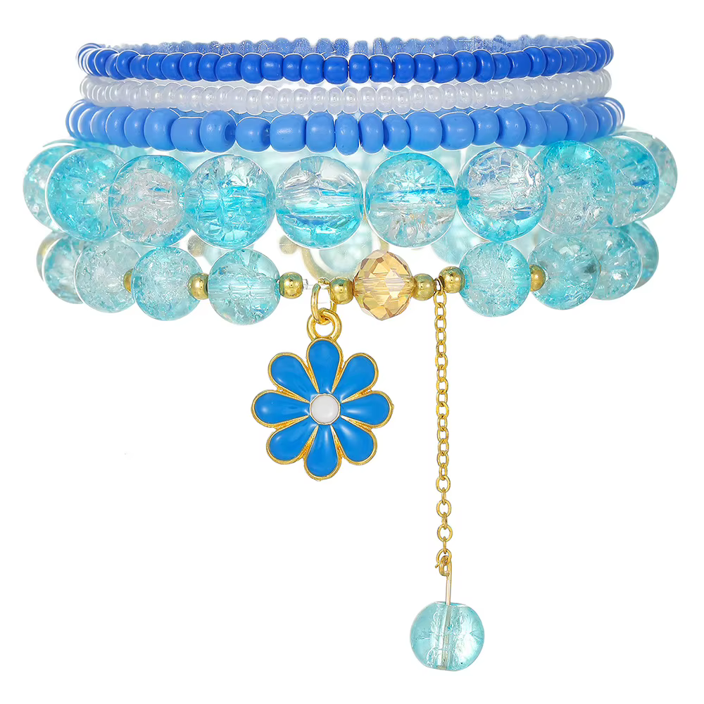Ensemble de bracelets perlés marguerites violettes mignonnes pour femmes, style bohème, avec perles 