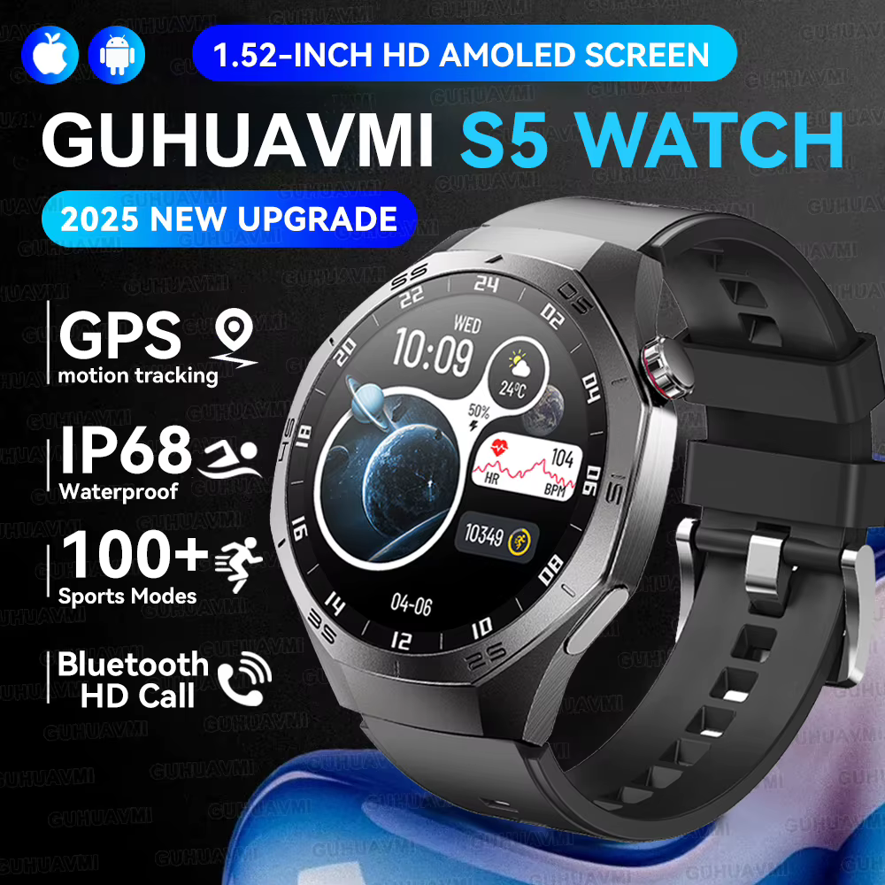 Montre connectée originale GS5 Pro GPS Sports IP68 étanche pour hommes, écran AMOLED HD de 1,52 pouc