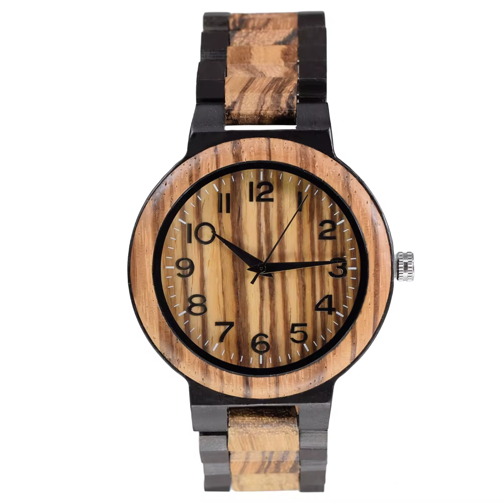Montre rétro entièrement en bois pour homme, montre à quartz analogique précise, bois naturel, jolie