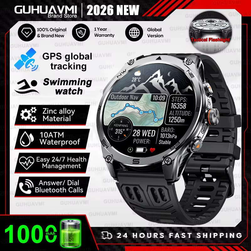 Montre connectée GPS avec carte intégrée de qualité militaire, étanche 10ATM, 1000mAh, écran AMOLED 
