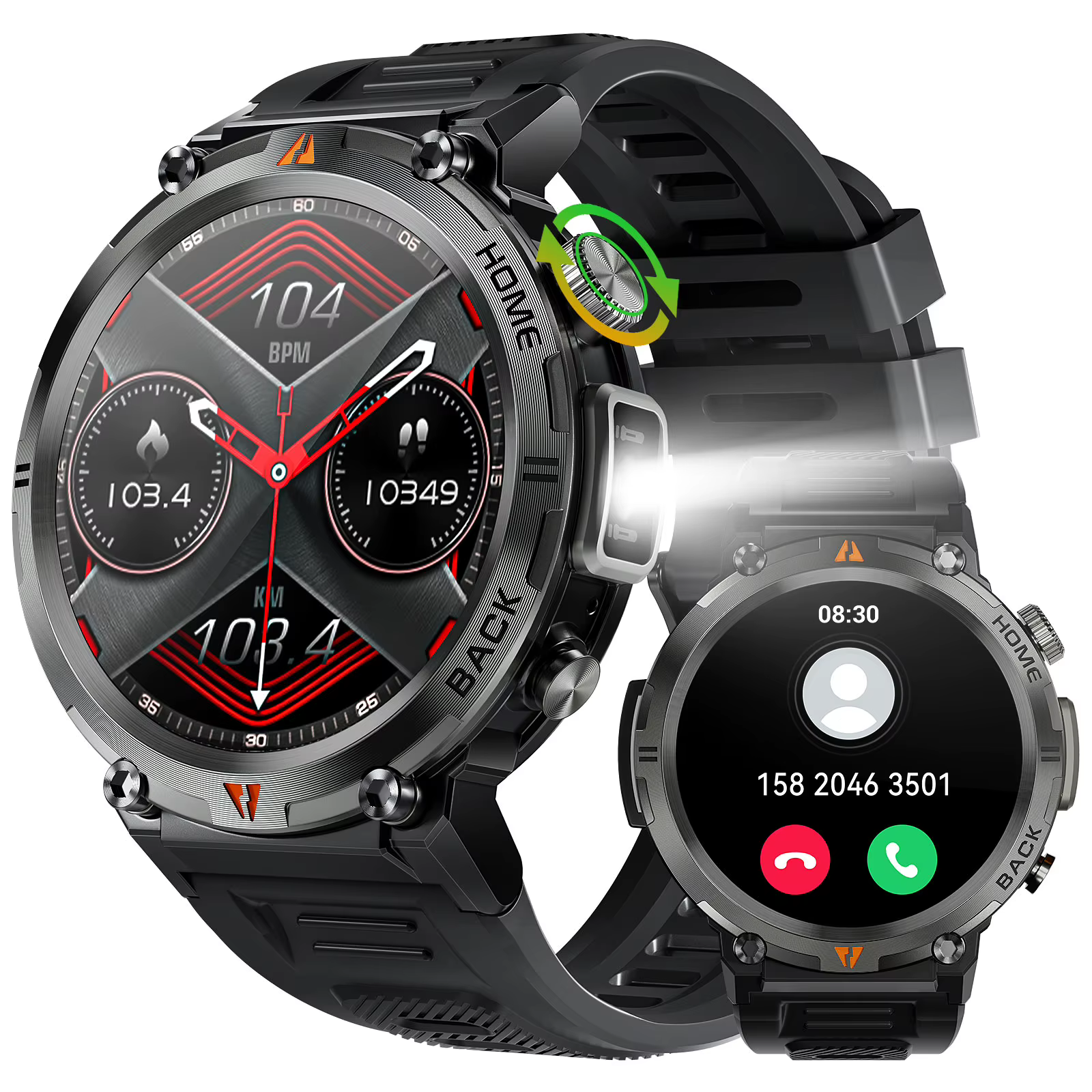 EIGIIS montre intelligente militaire pour hommes avec LED 1.45 " Smartwatch extérieur avec appels Bl